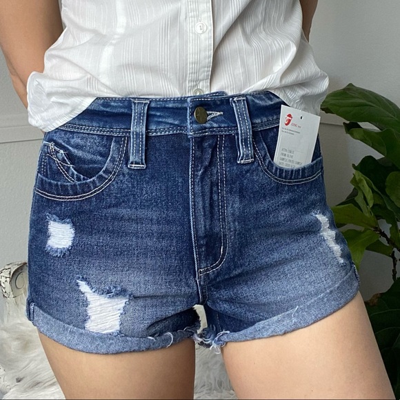 Jean distressed blue stretch shorts - Picture 7 of 9